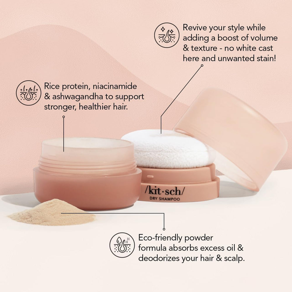 Kitsch dry shampoo powder volumizing effect on hair for lift between washes