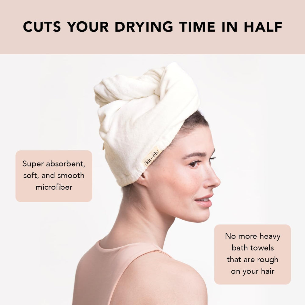 Kitsch easy-care hair towel wrap features no snag design.