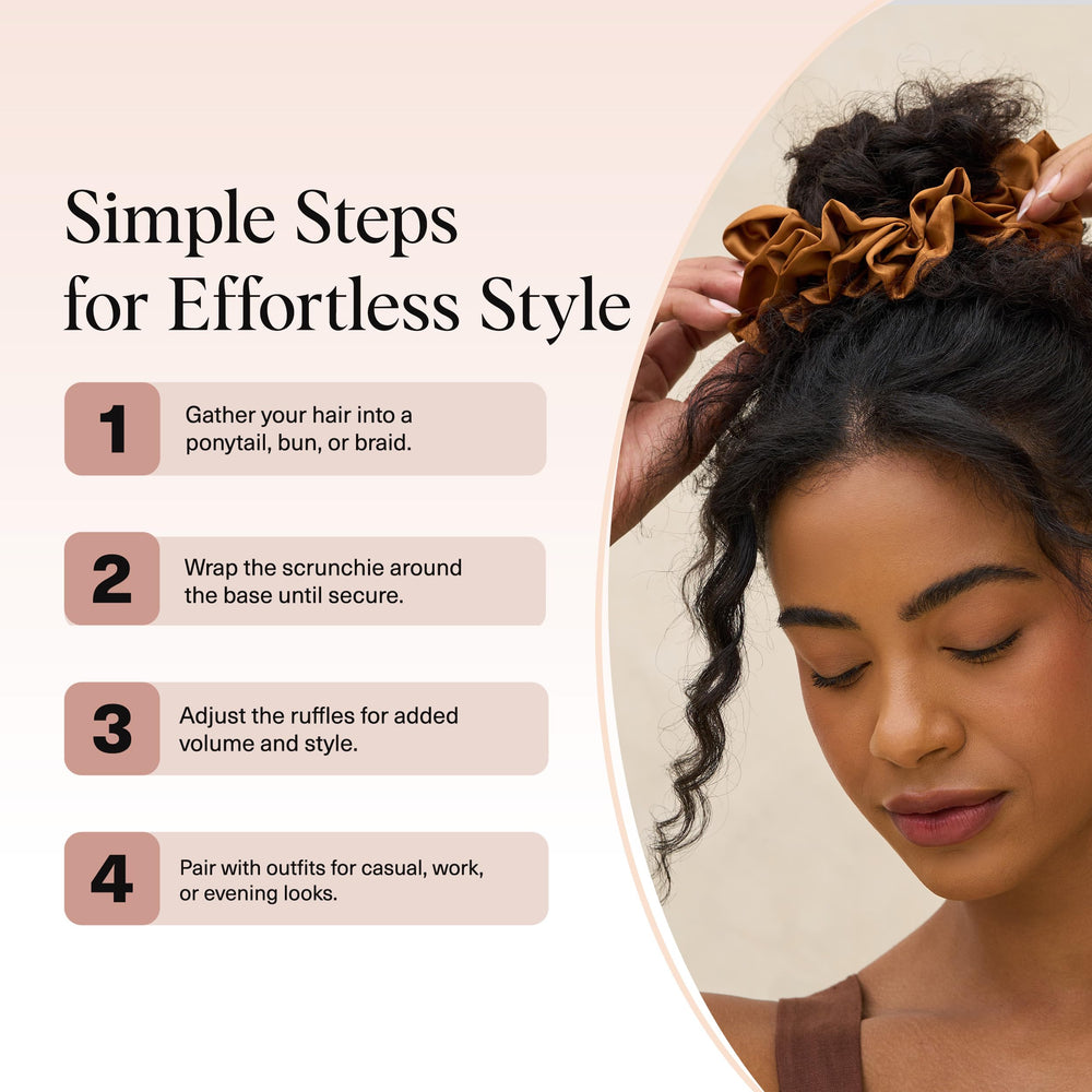 Kitsch eco-friendly hair tie camel close-up emphasizes gentle hold