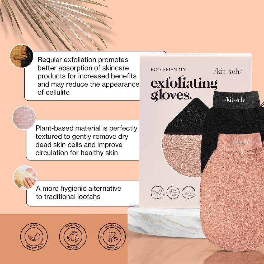 Kitsch Exfoliating Gloves in shower routine for spa-like exfoliation.