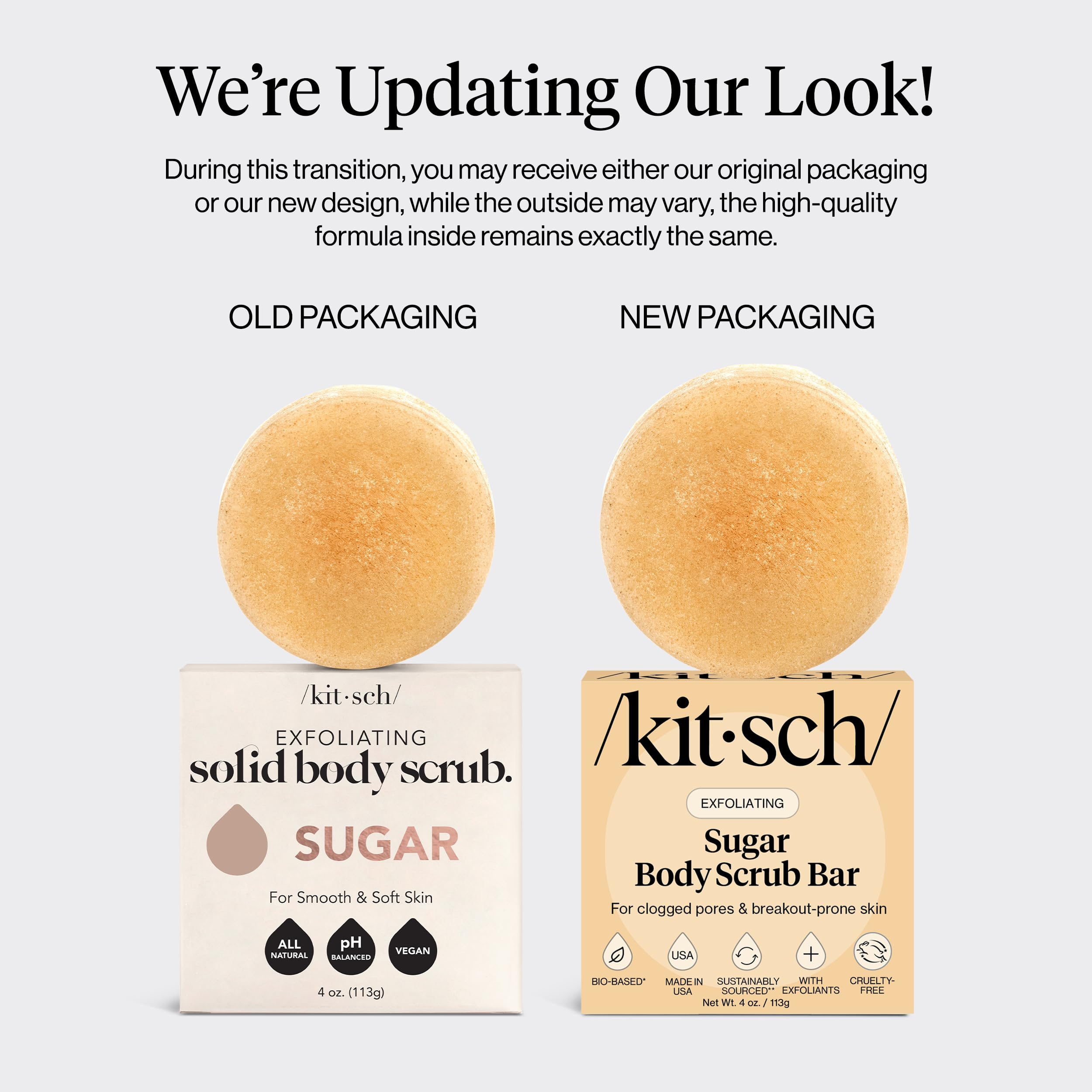 Kitsch exfoliating sugar scrub bar ingredients close-up highlighting natural sugar granules for smoother skin