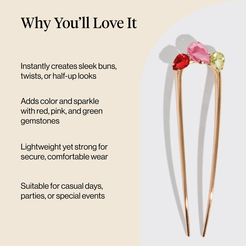 Kitsch French hair pin side profile highlights lightweight, durable zinc alloy for all-day wear.
