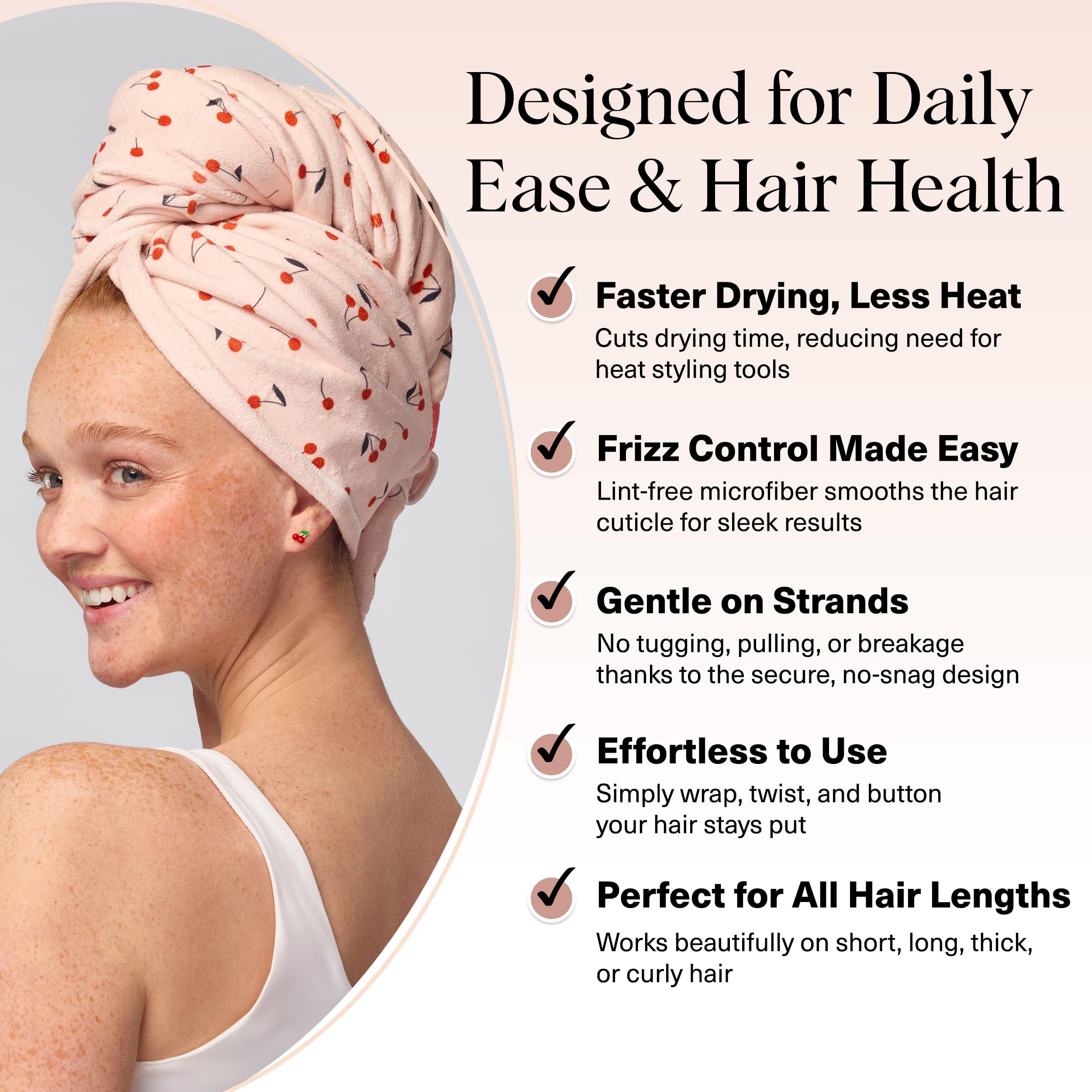 Kitsch frizz-fight microfiber material minimizes friction and frizz after washing.