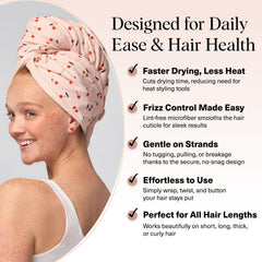 Kitsch frizz-fight microfiber material minimizes friction and frizz after washing.