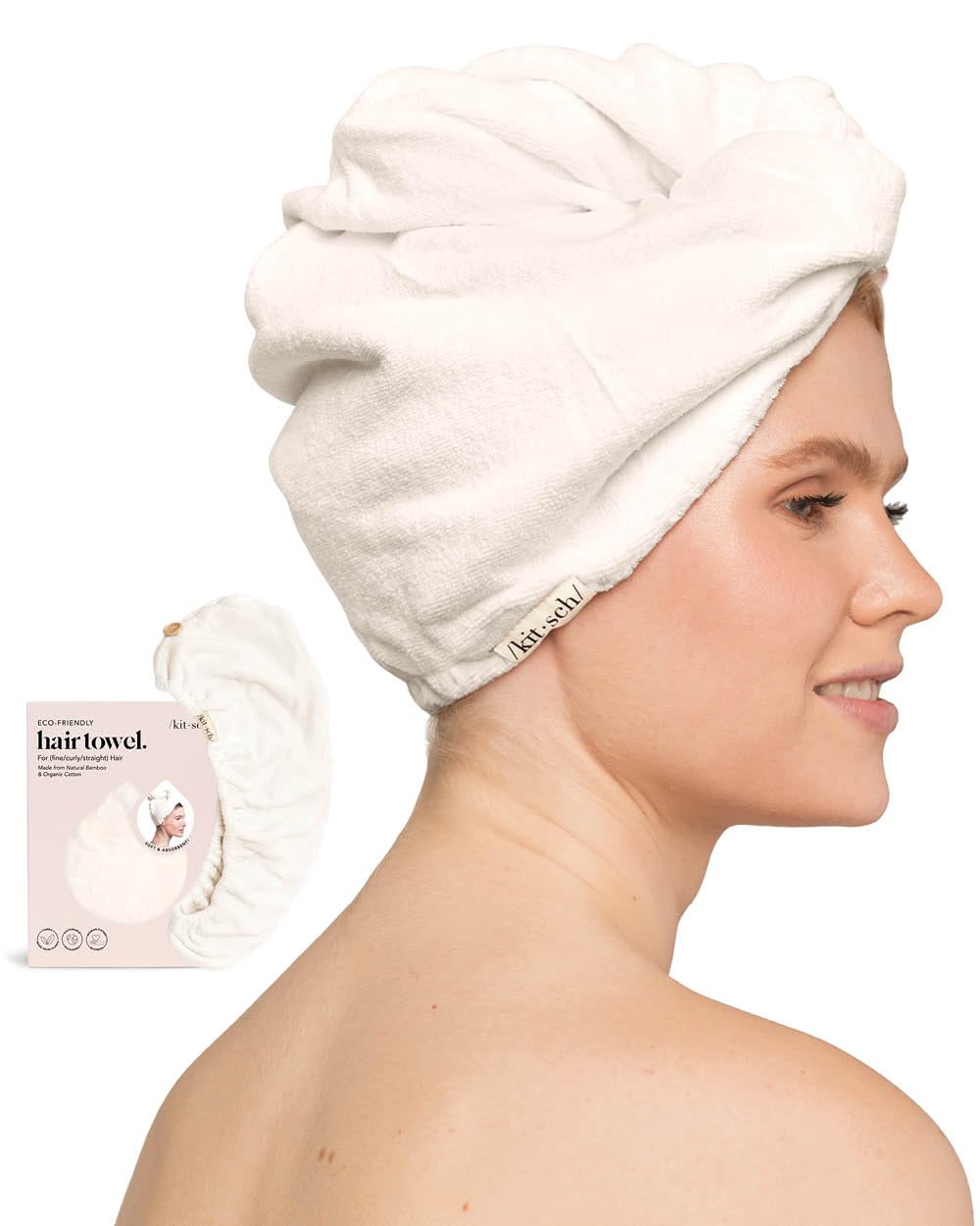 Kitsch gift-ready hair towel wrap ideal for self-care gifts.