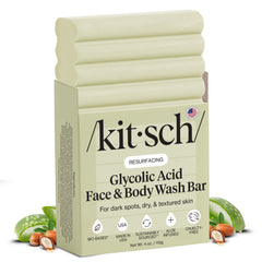 Kitsch glycolic wash bar packaging showcases premium design for daily skincare routine.