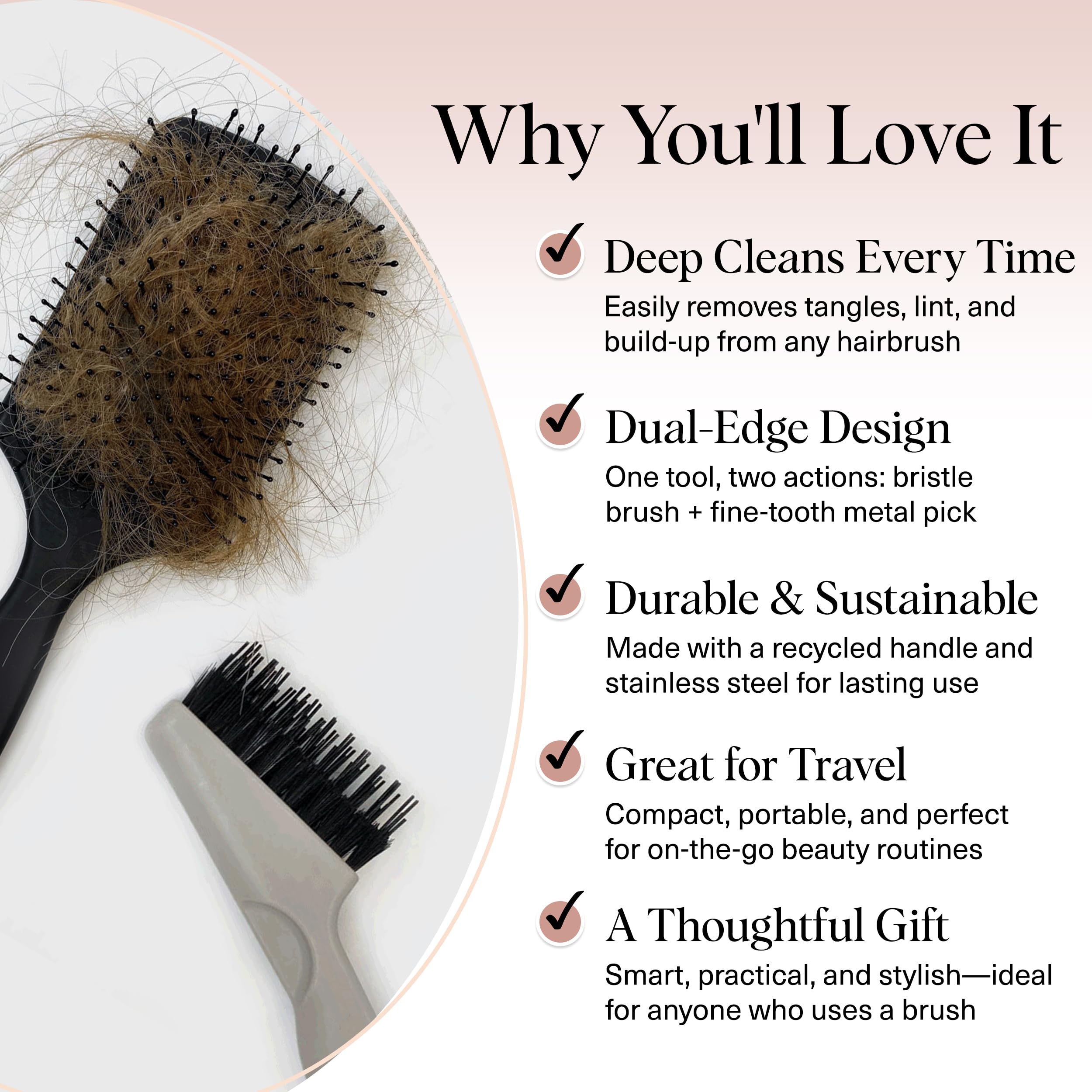 Kitsch Hair Brush Cleaner Tool bristles and pick close-up highlights knot removal and buildup elimination.