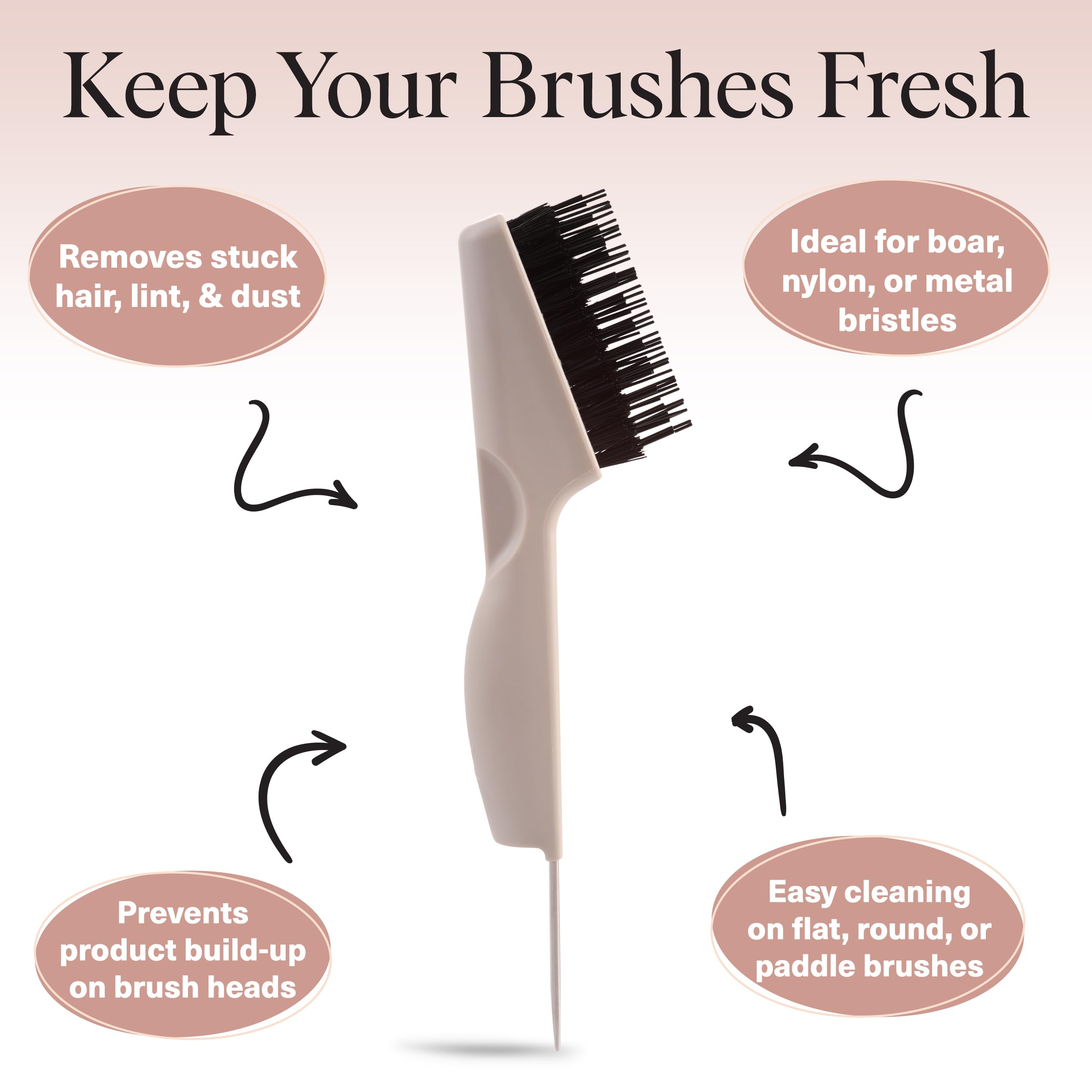 Kitsch Hair Brush Cleaner Tool metal blade close-up emphasizes durable, long-lasting performance.