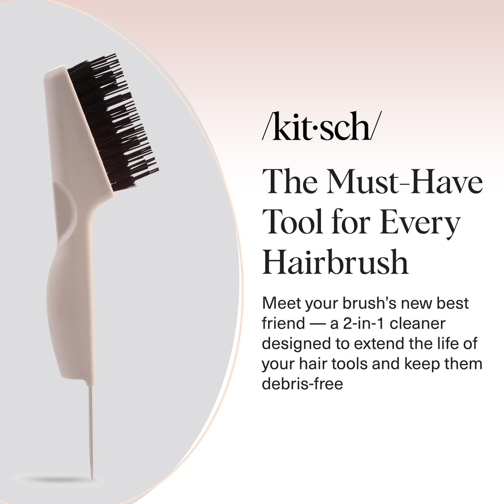 Kitsch Hair Brush Cleaner Tool side view in hand facilitates quick debris removal after styling.