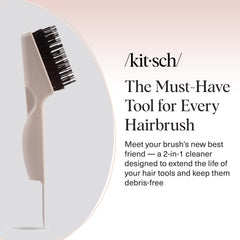 Kitsch Hair Brush Cleaner Tool side view in hand facilitates quick debris removal after styling.