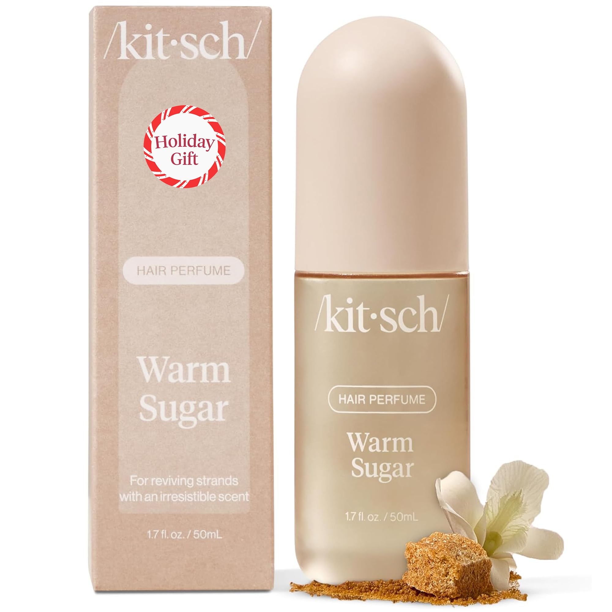 Kitsch Hair Perfume Warm Sugar bottle with pump delivers long-lasting pink grapefruit vanilla fragrance.