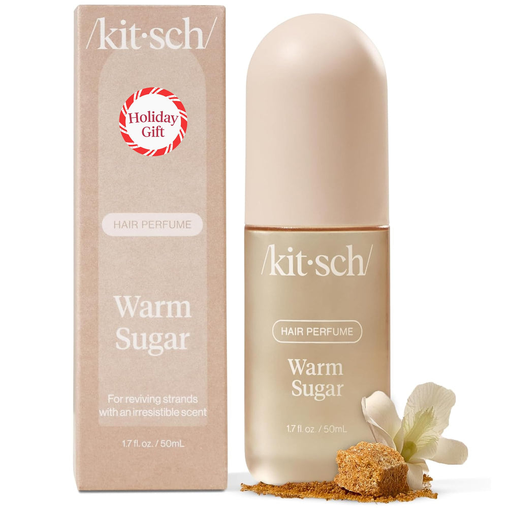 Kitsch Hair Perfume Warm Sugar bottle with pump delivers long-lasting pink grapefruit vanilla fragrance.
