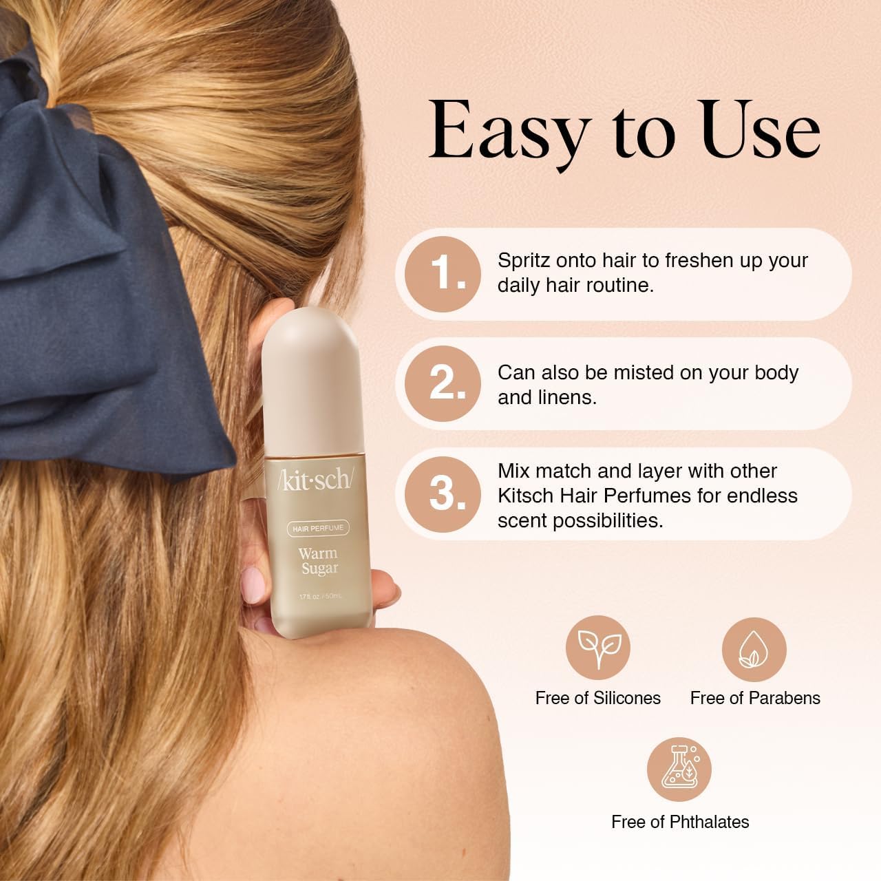 Kitsch Warm Sugar hair-body-mist shown for travel-ready refresh on the go.