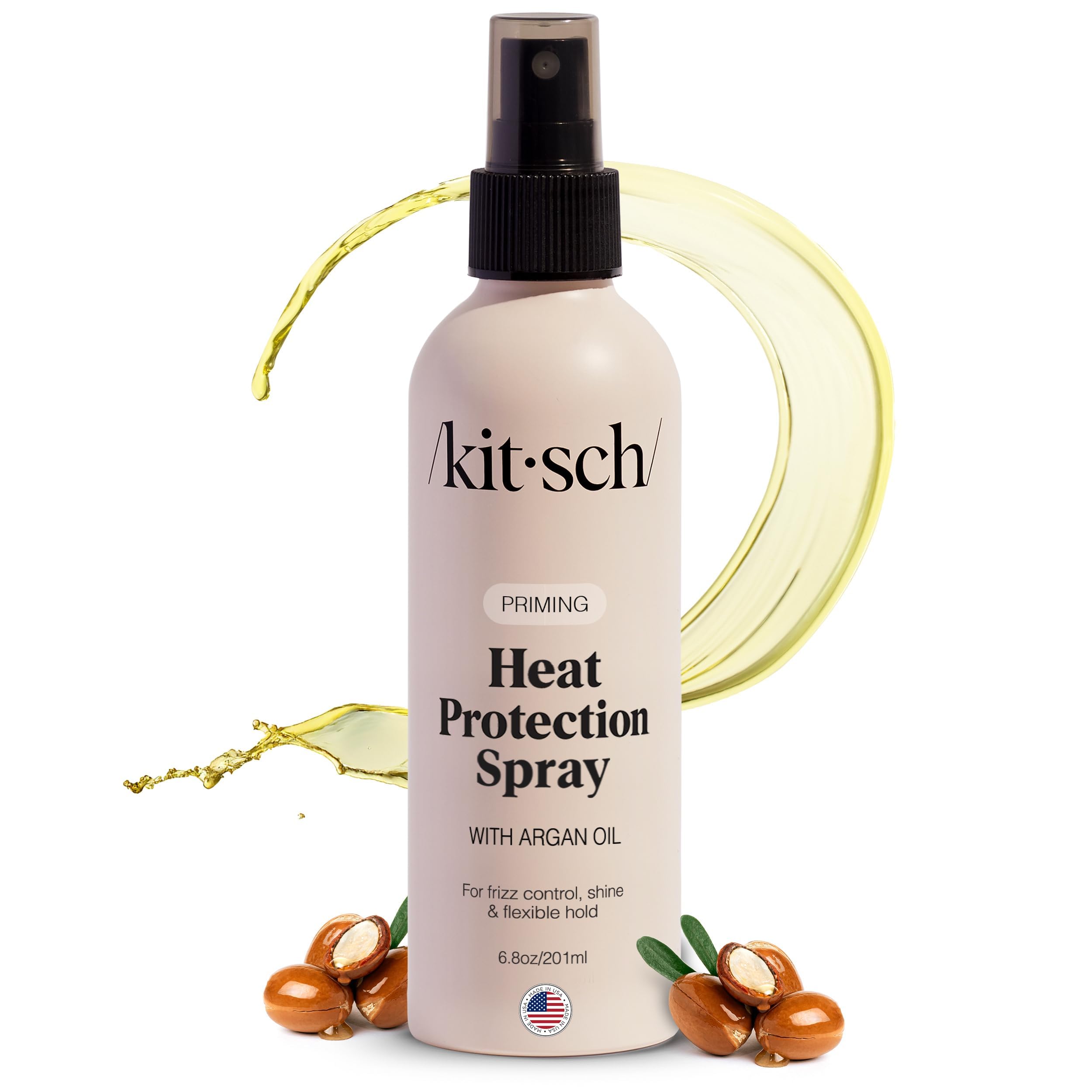 Kitsch heat protection spray bottle front highlights heat defense up to 450°F.