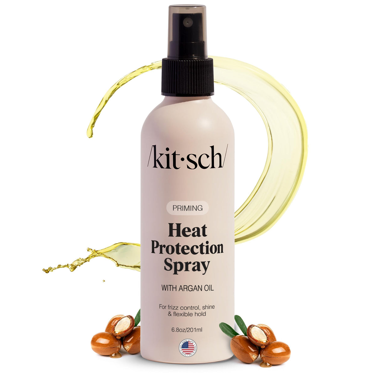 Kitsch heat protection spray bottle front highlights heat defense up to 450°F.