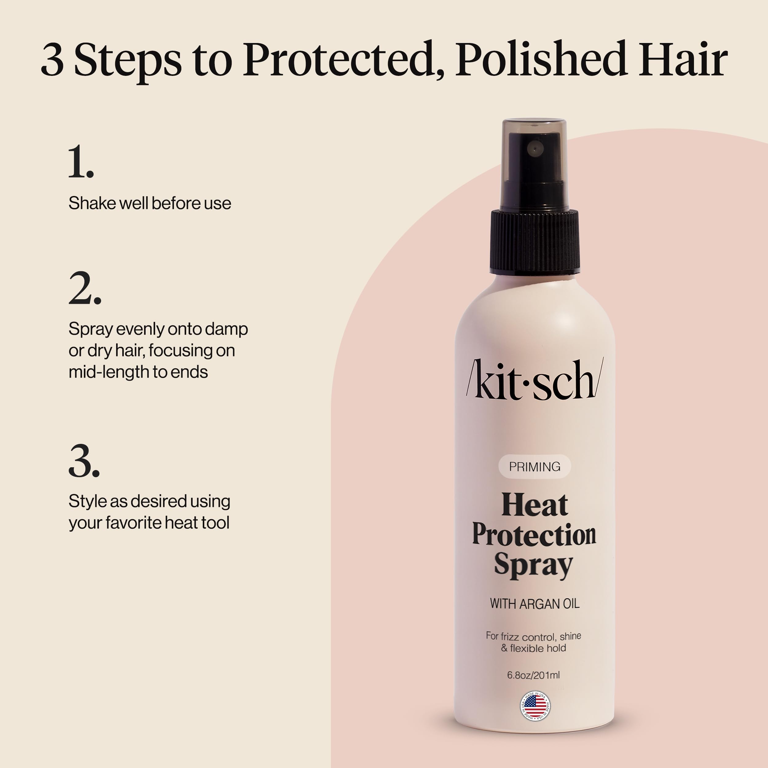 Kitsch heat protection spray bottle with damp hair prep for quick styling.