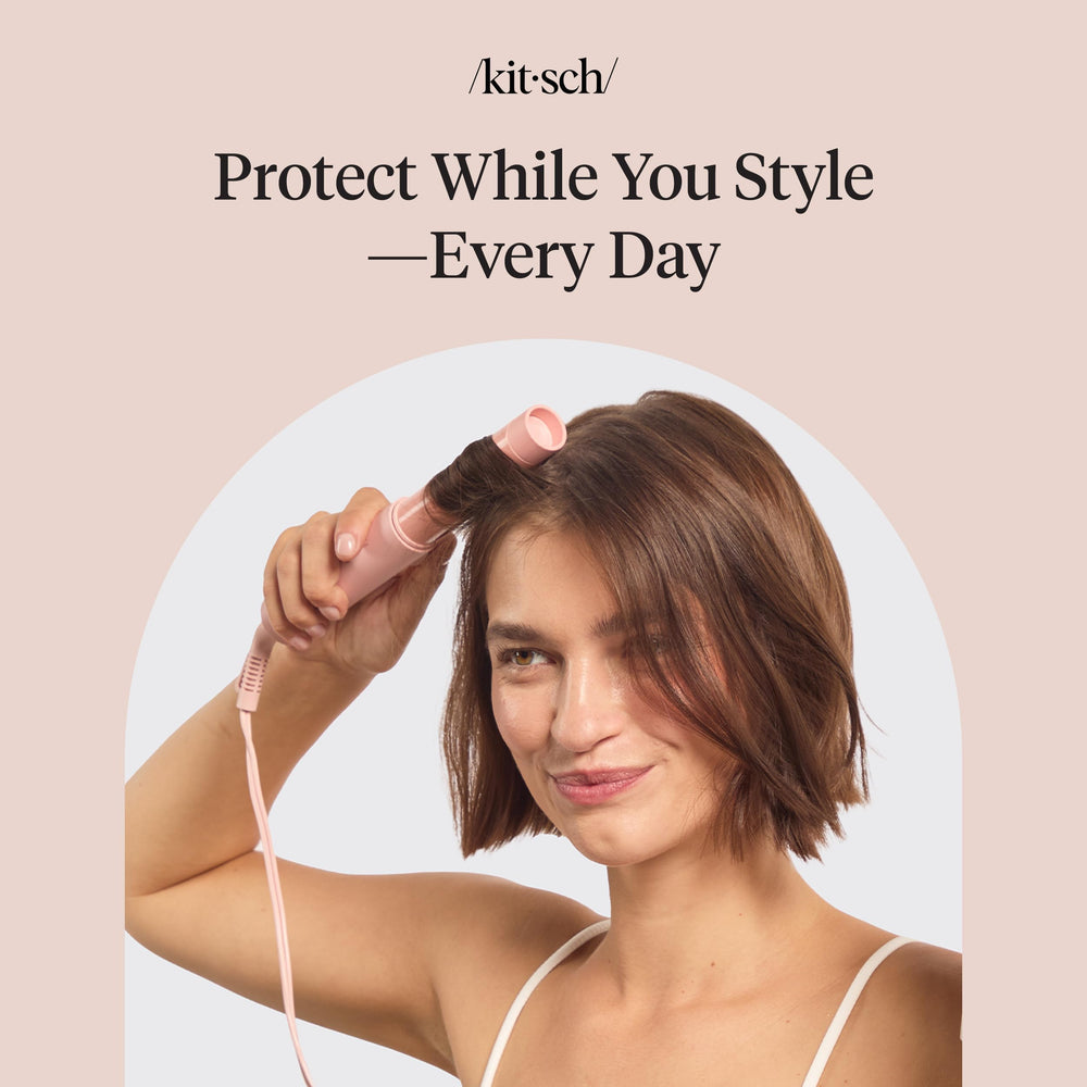 Kitsch heat protection spray in hand illustrating easy spray-on application.