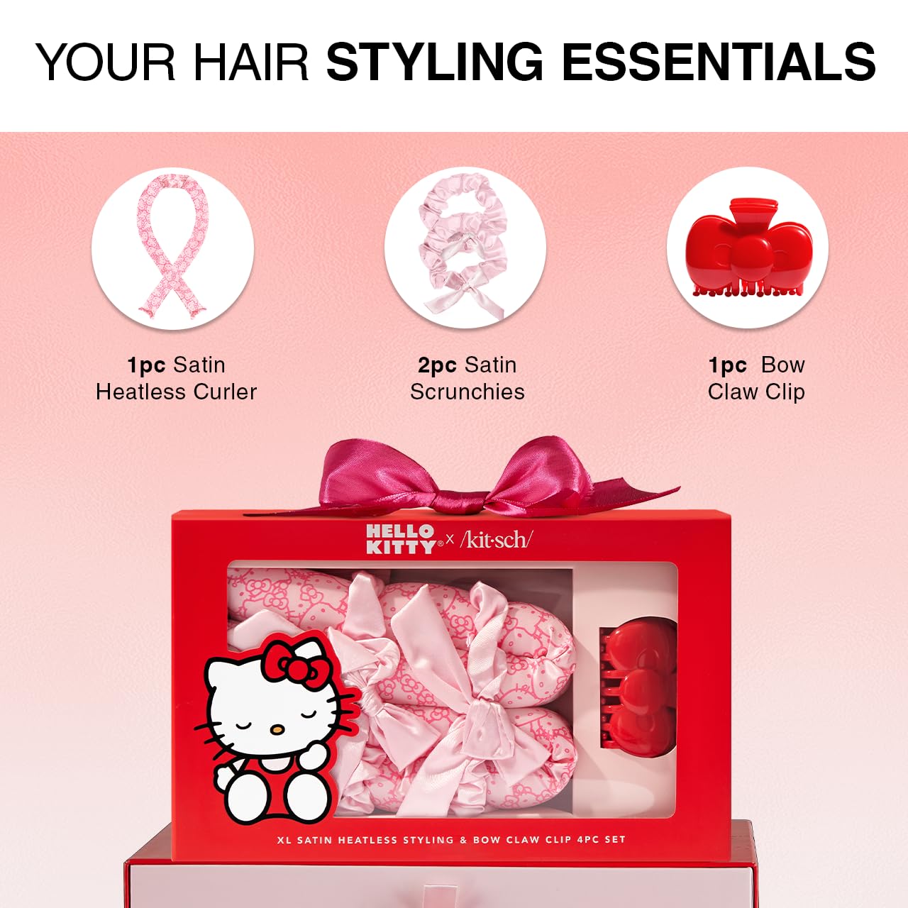 Kitsch Hello Kitty bow clip secures curls with playful style.