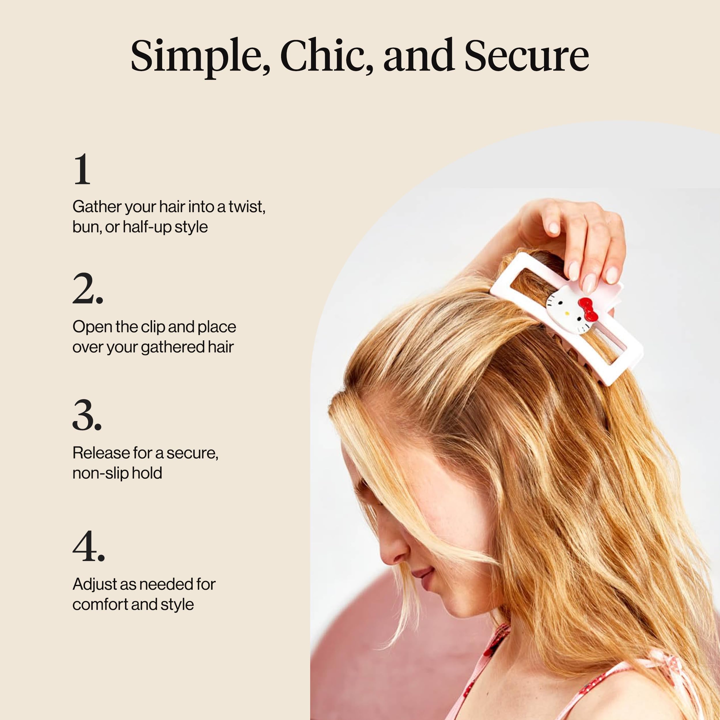 Kitsch Hello Kitty hair clip close-up emphasizes glossy finish and durable construction