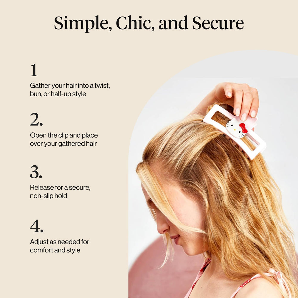 Kitsch Hello Kitty hair clip close-up emphasizes glossy finish and durable construction