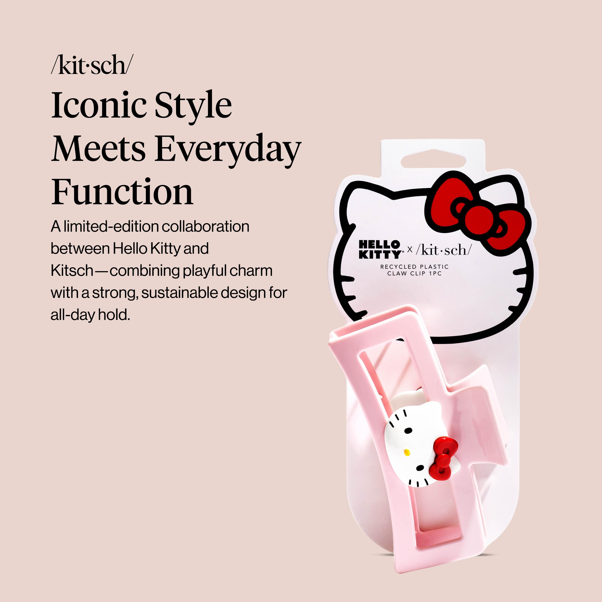 Kitsch Hello Kitty hair clip front detail highlights playful design and sturdy grip