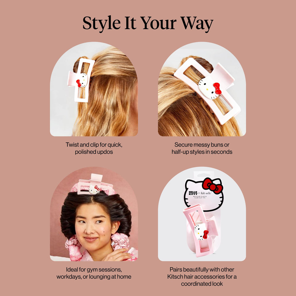 Kitsch Hello Kitty hair clip wear demonstrates everyday use and comfortable all-day wear