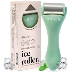 Kitsch Ice Roller face close-up showing cooling relief for refreshed skin