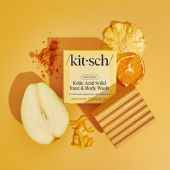 Kitsch Kojic Acid Soap turmeric-bar shea-butter cream texture suggests nourishing moisturization.