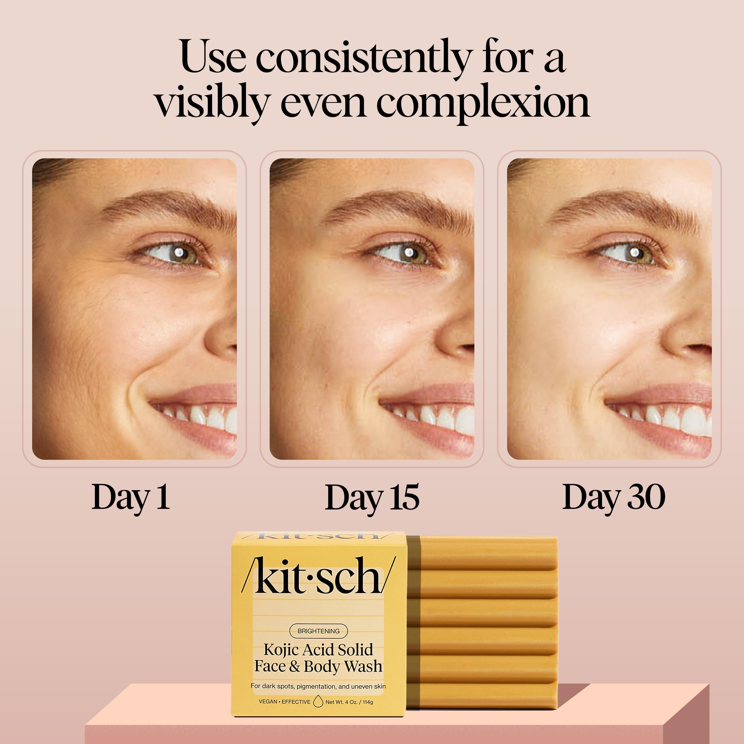 Kitsch Kojic Acid Soap turmeric-bar USA-made packaging signals clean, domestic production.