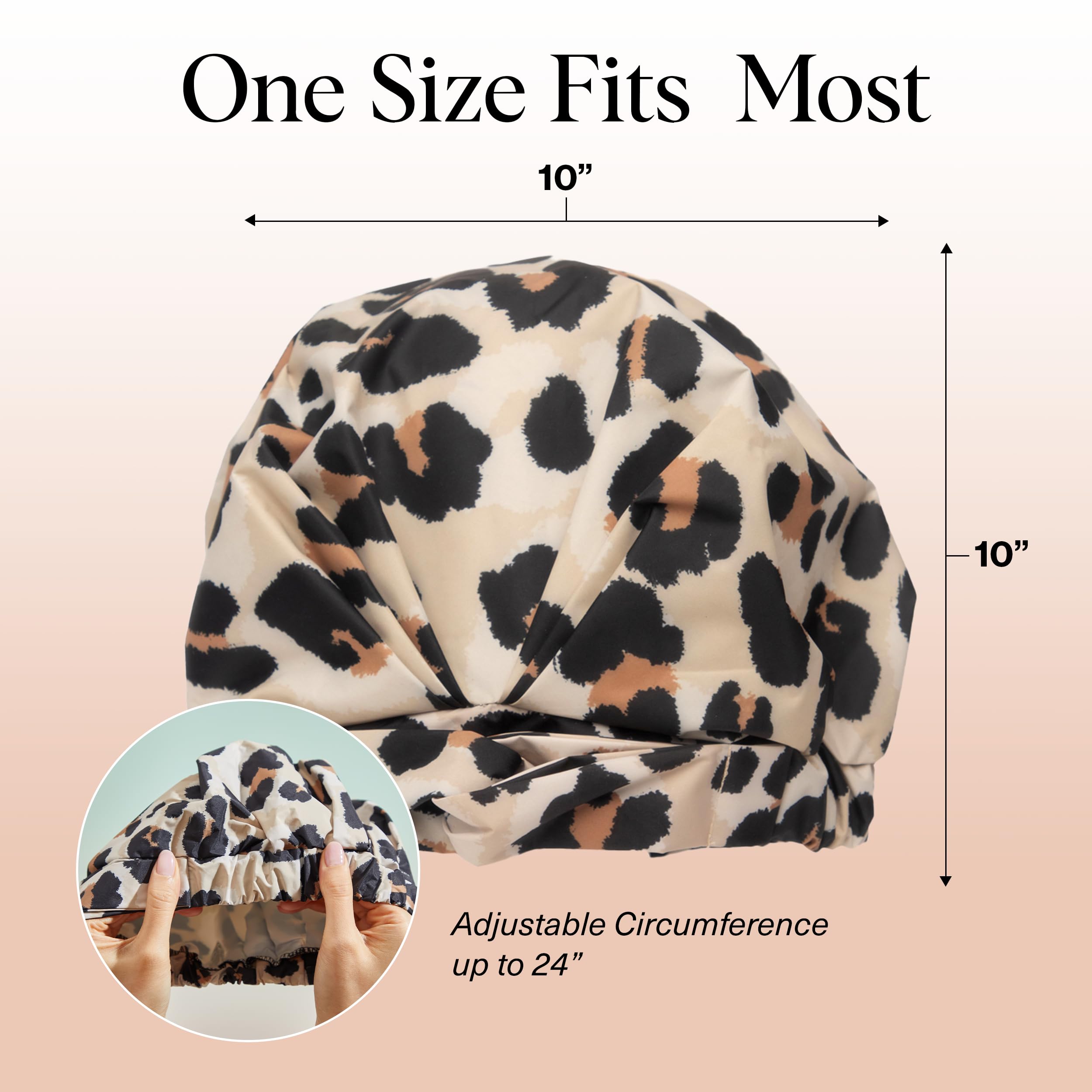 Kitsch leopard shower cap stylish leopard print adds luxury to routine.