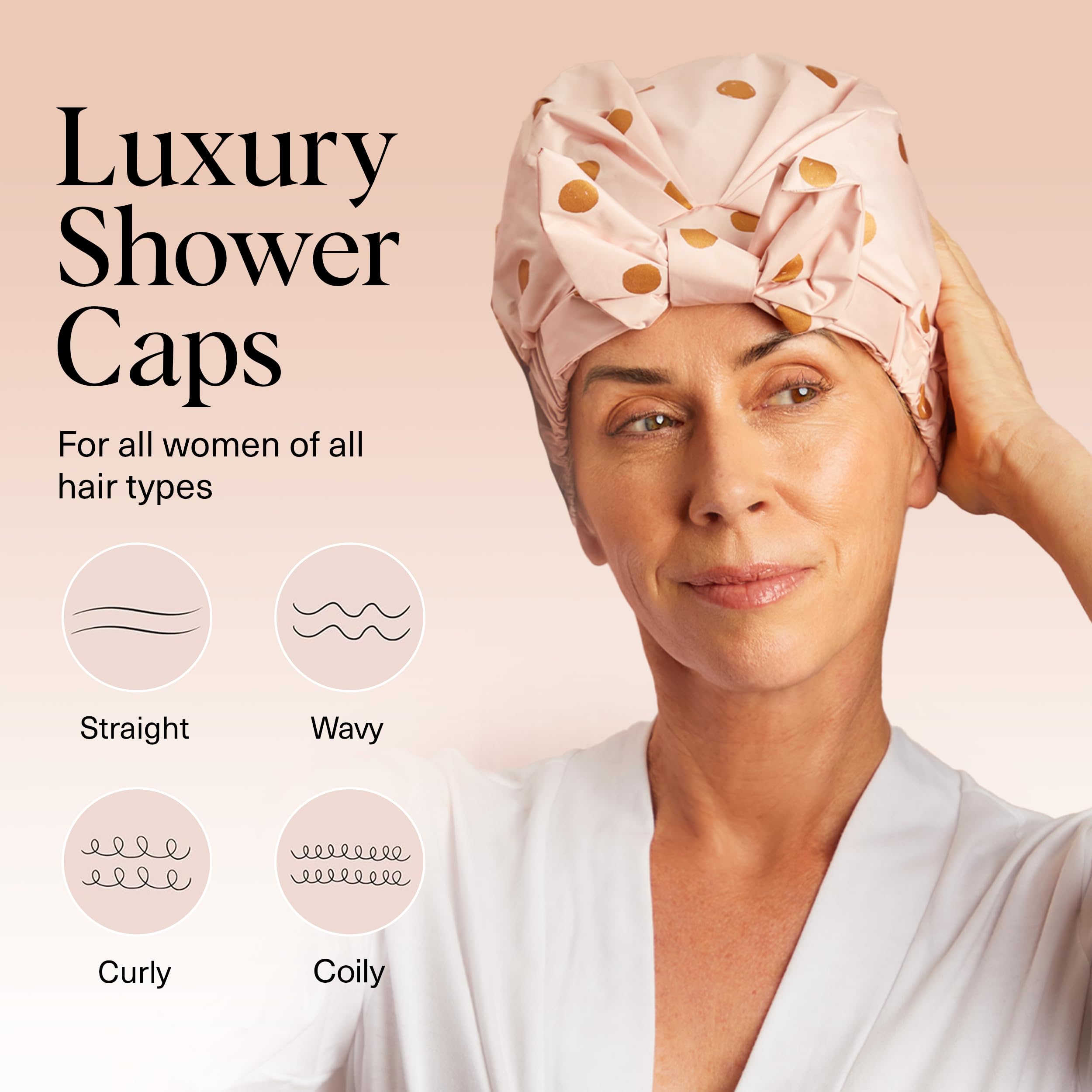 Kitsch luxury shower cap non-slip silicone grip keeps cap in place during showers.