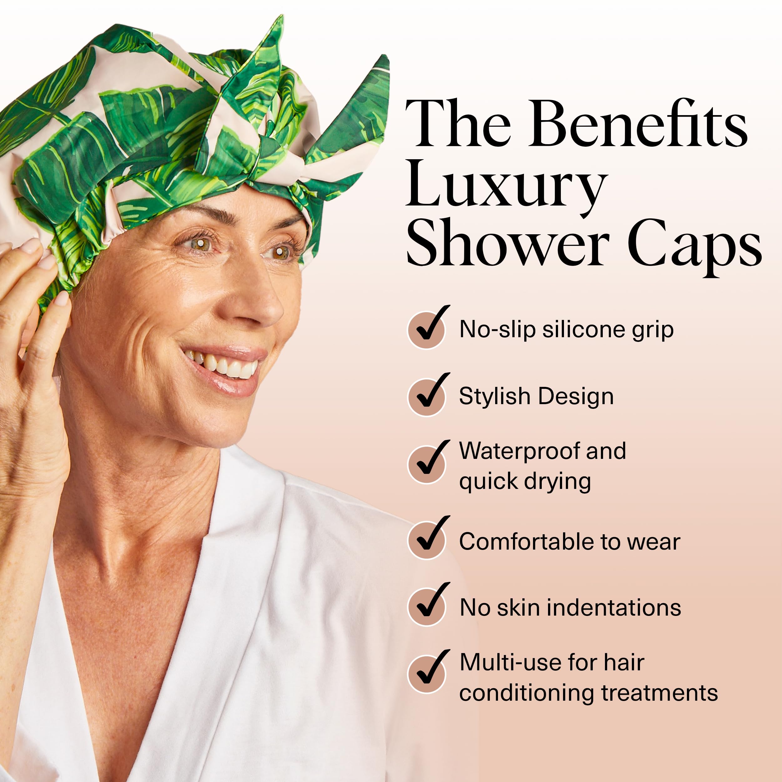Kitsch luxury shower cap waterproof shell protects hair from moisture while bathing.