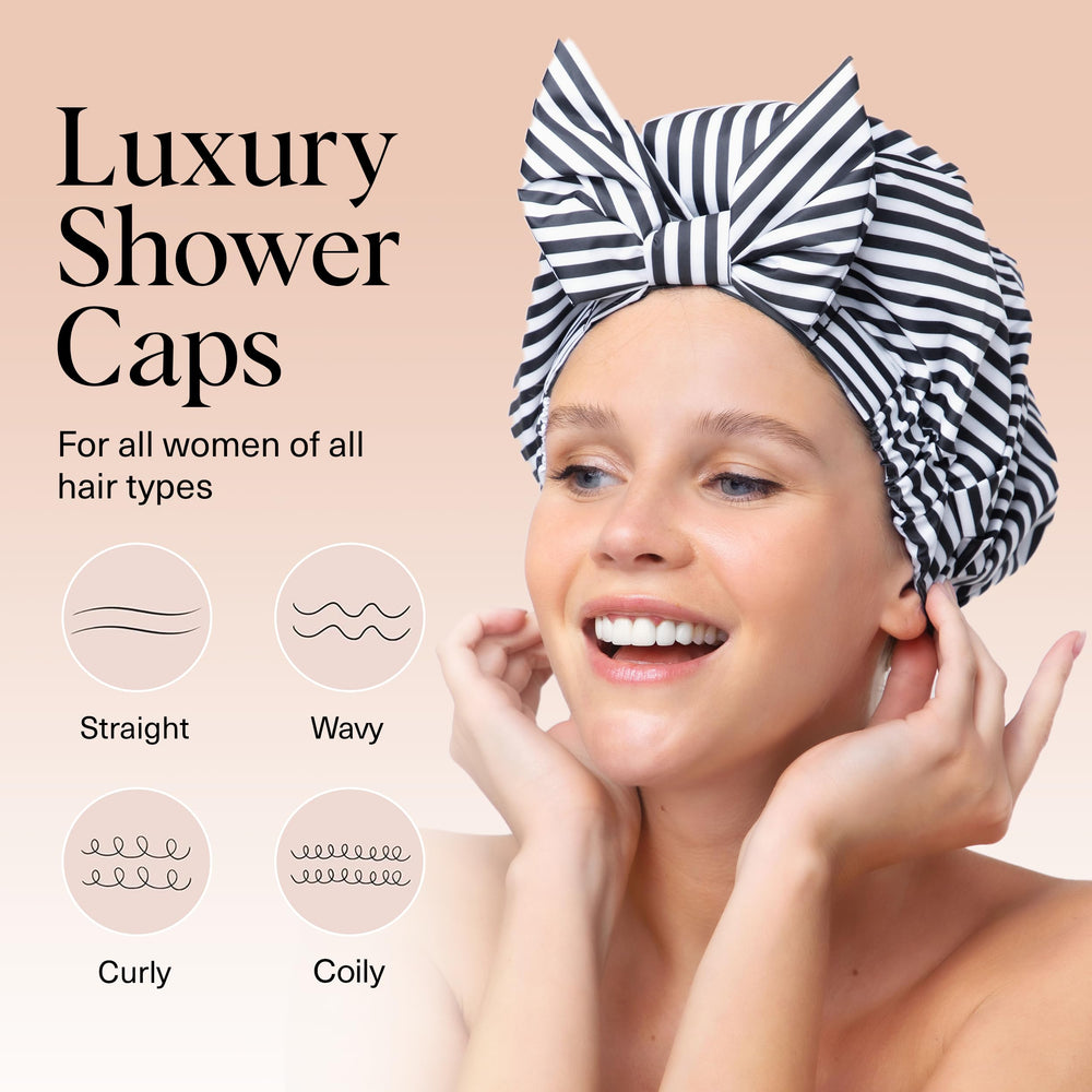Kitsch luxury shower cap waterproof material shields hair from splashes.