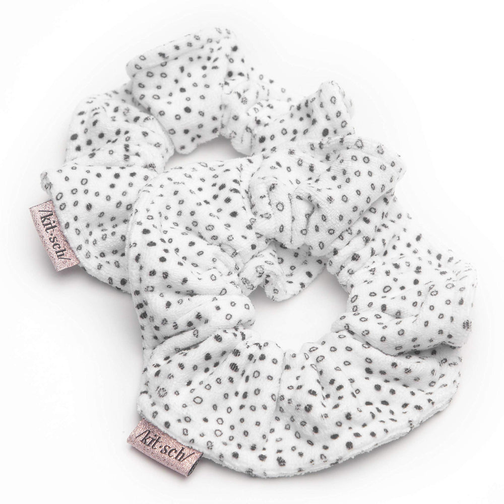 Kitsch micro-dot design scrunchie gift-ready style for birthdays or holidays.