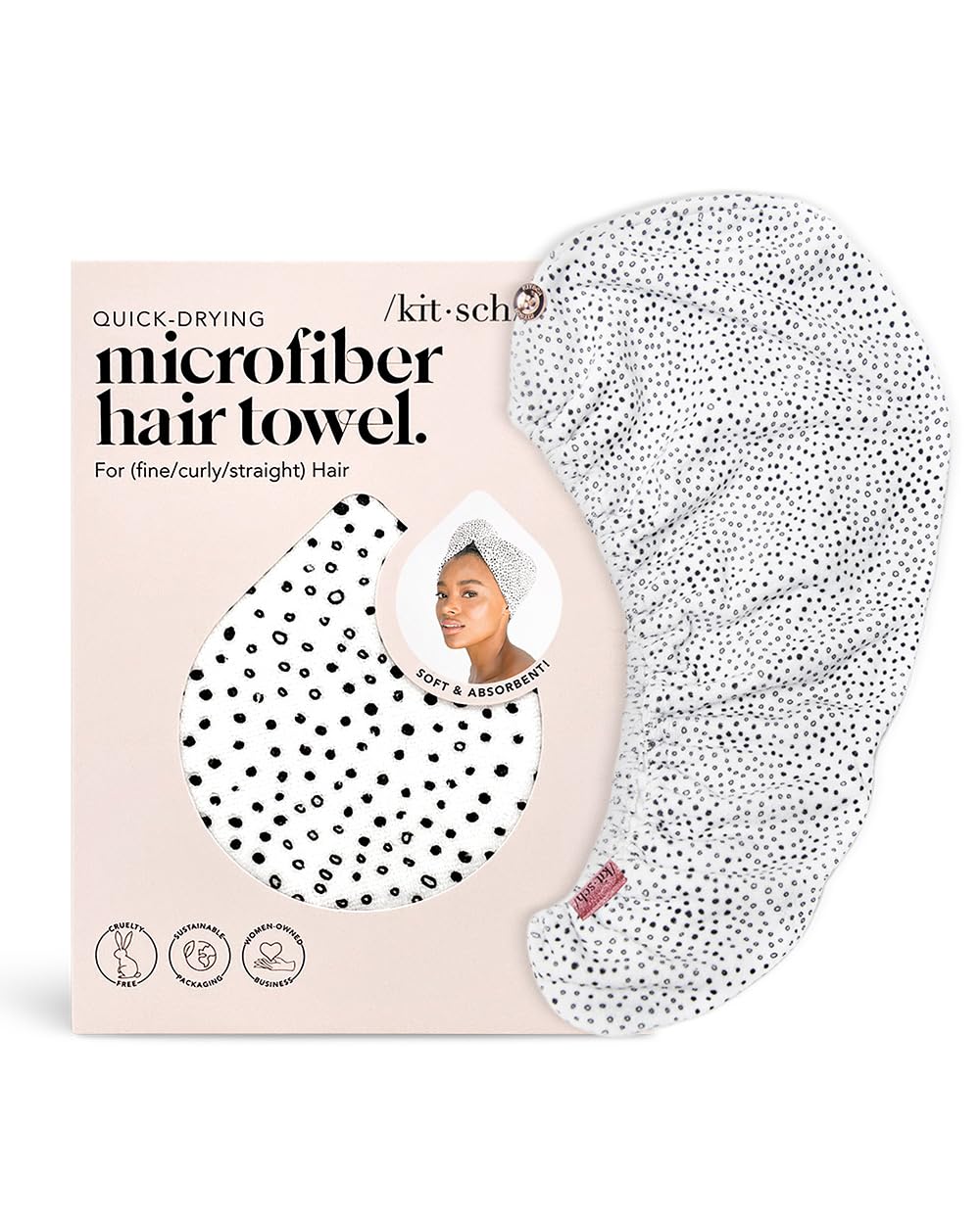 Kitsch microfiber hair towel wrap absorption 5x faster; saves shower time.