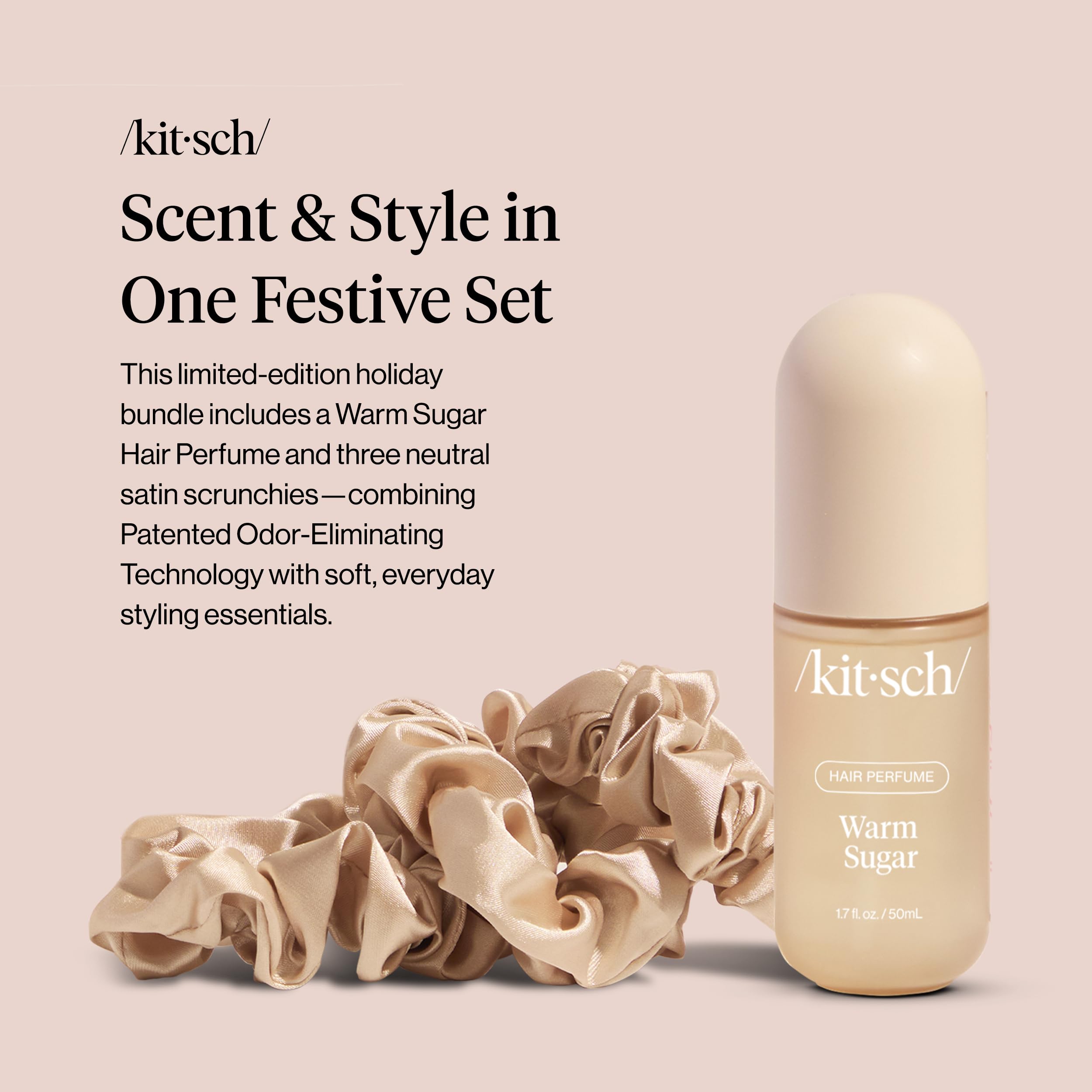Kitsch neutral satin scrunchies trio showing soft texture for gentle hold