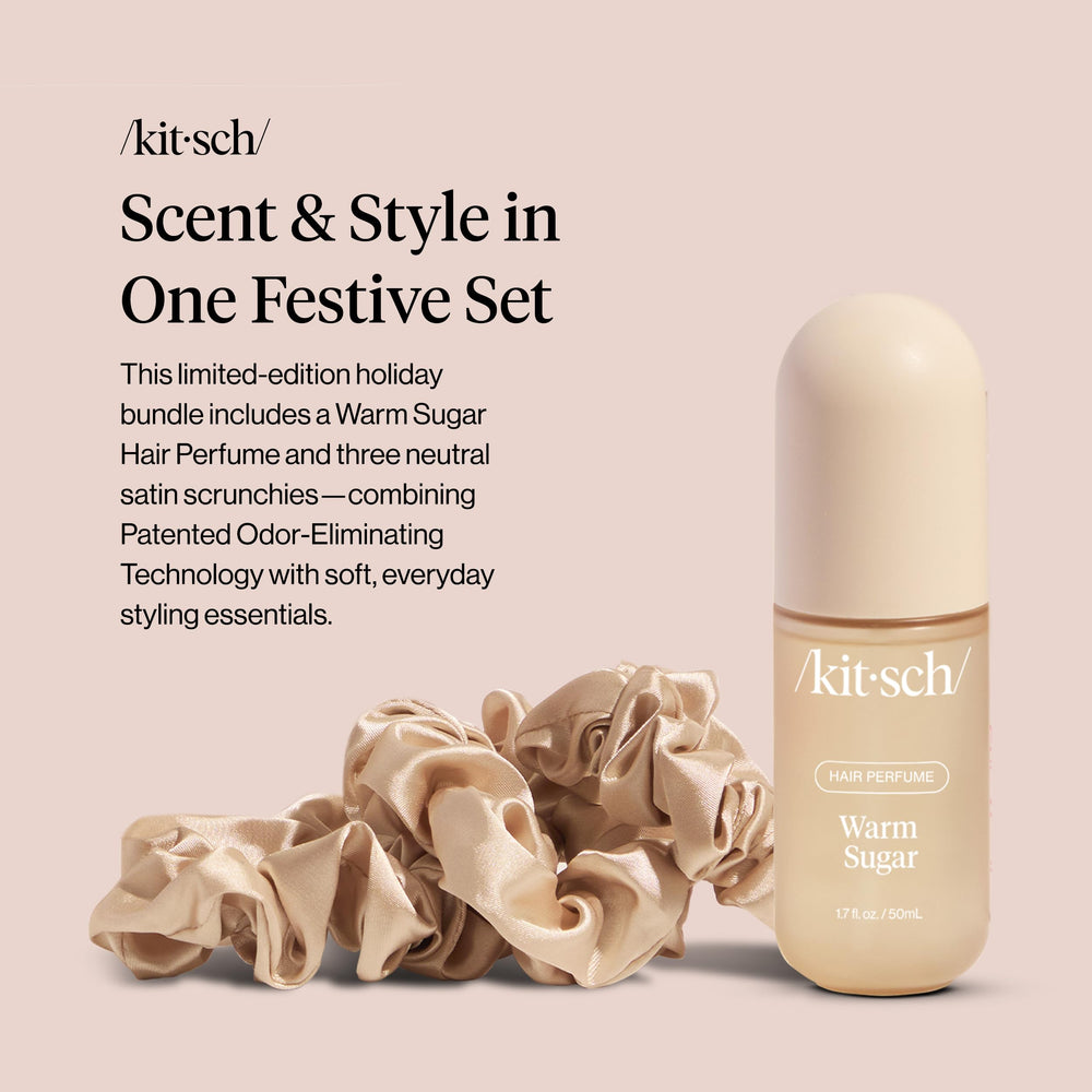 Kitsch neutral satin scrunchies trio showing soft texture for gentle hold