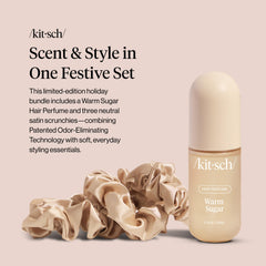 Kitsch neutral satin scrunchies trio showing soft texture for gentle hold