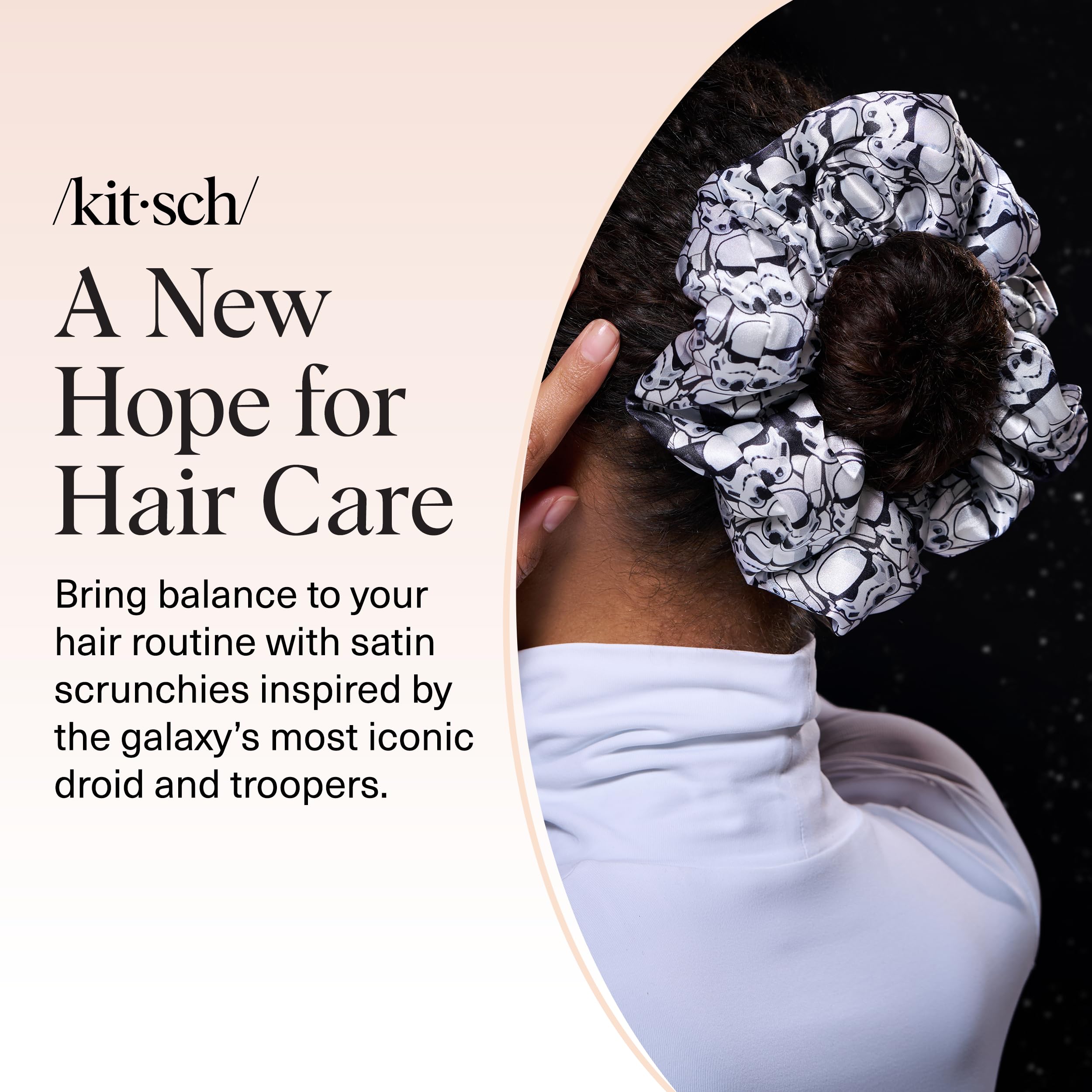 Kitsch satin scrunchie enhances nightly routine with soft, luxurious comfort.