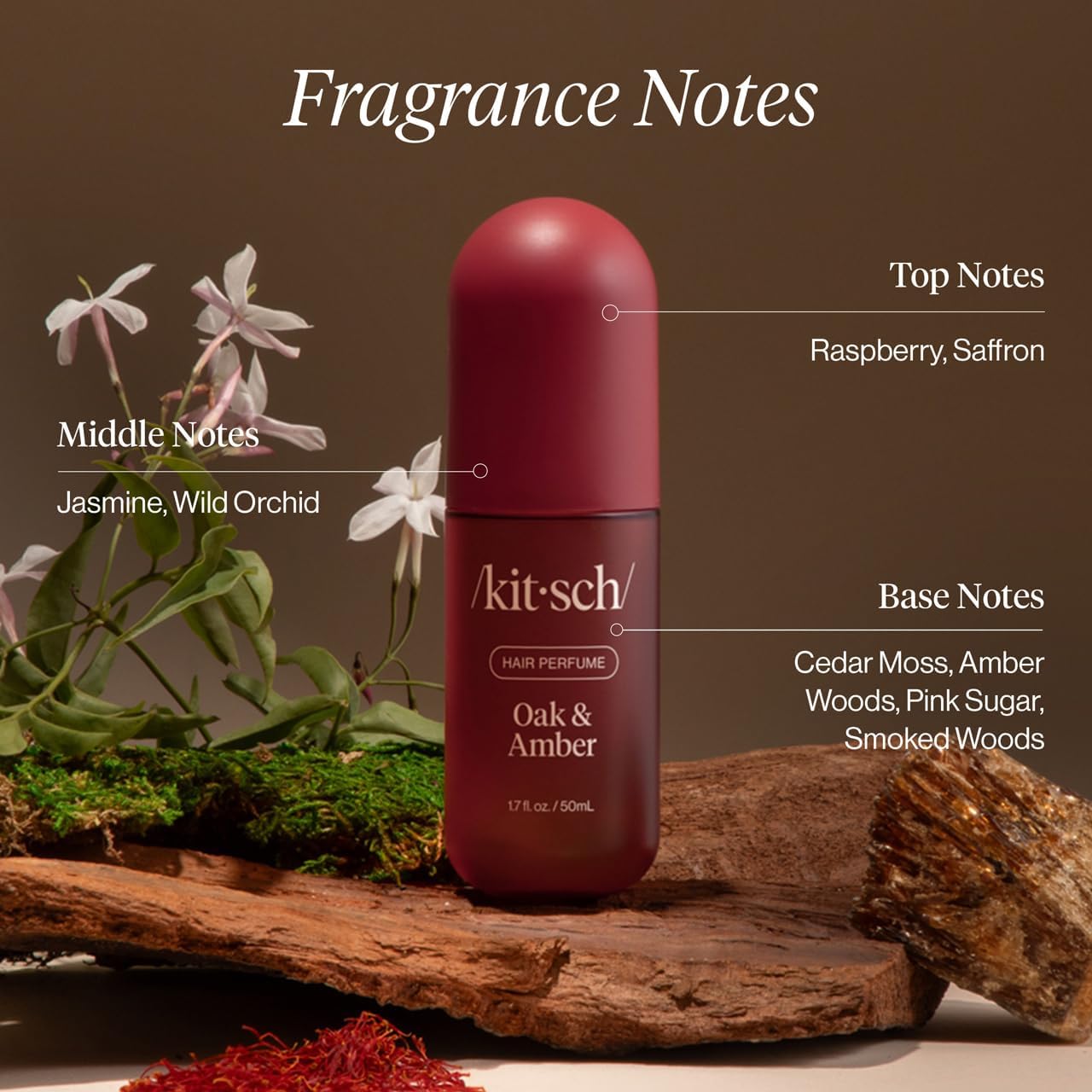 Eco-friendly packaging with recycled materials for Kitsch Oak & Amber.