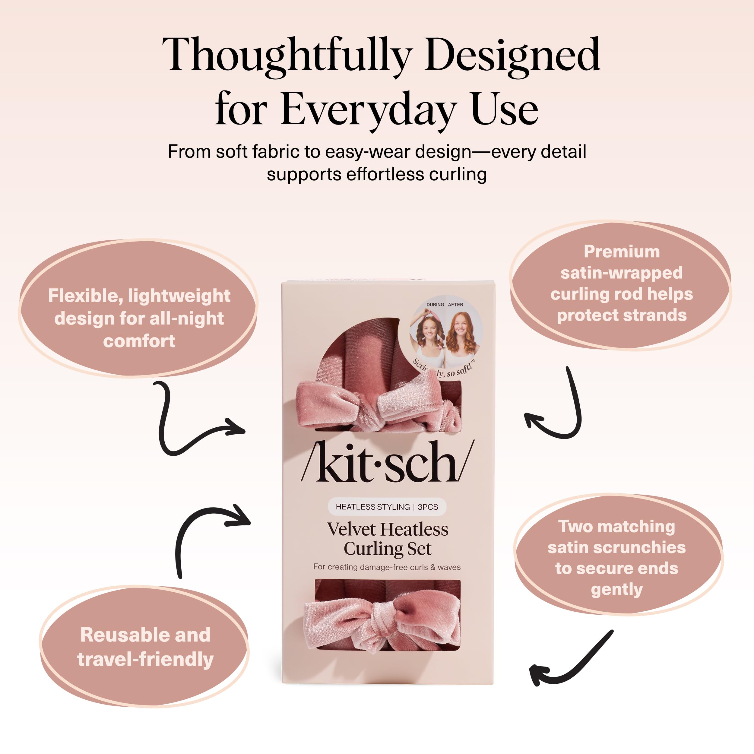 Kitsch overnight curls in action with heatless styling.