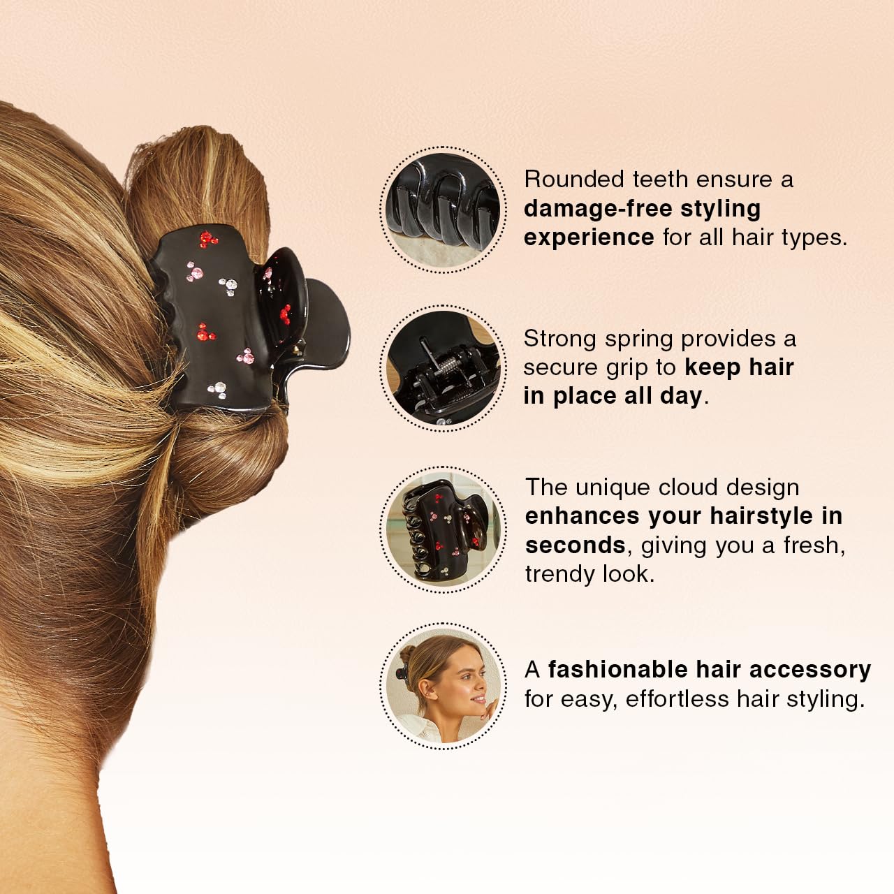 Kitsch recycled-plastic hair clip in black provides lightweight, durable styling support.