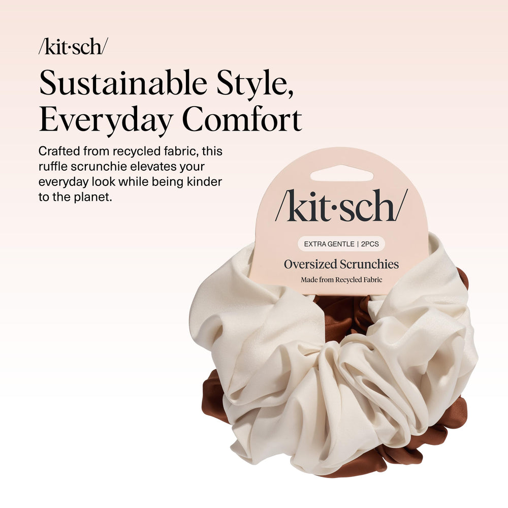 Kitsch recycled satin oversized scrunchie in cream provides bold color and secure ponytail.