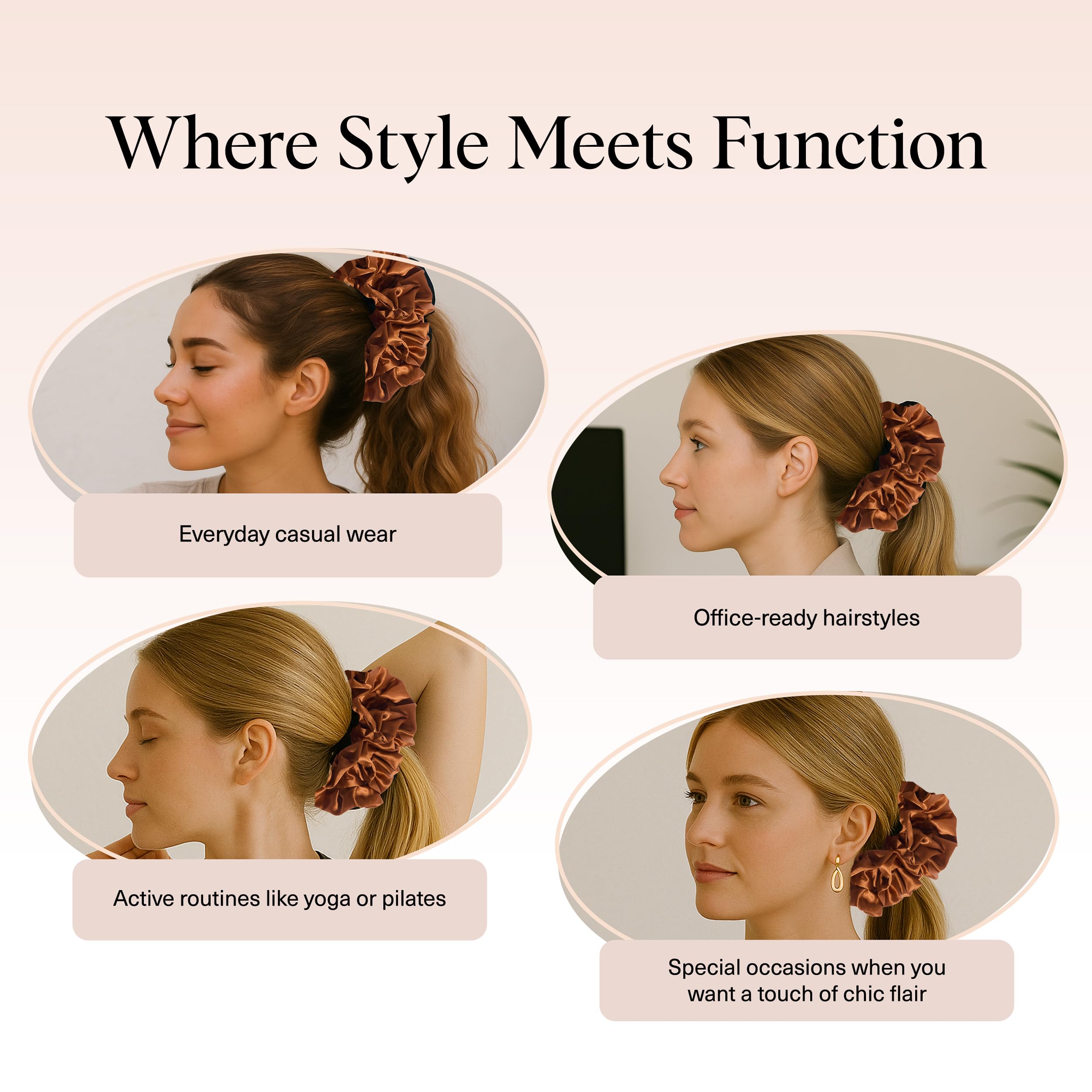 Kitsch camel scrunchie silhouette emphasizes style and sustainability