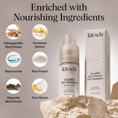 Kitsch ingredients close-up featuring rice protein niacinamide and ashwagandha