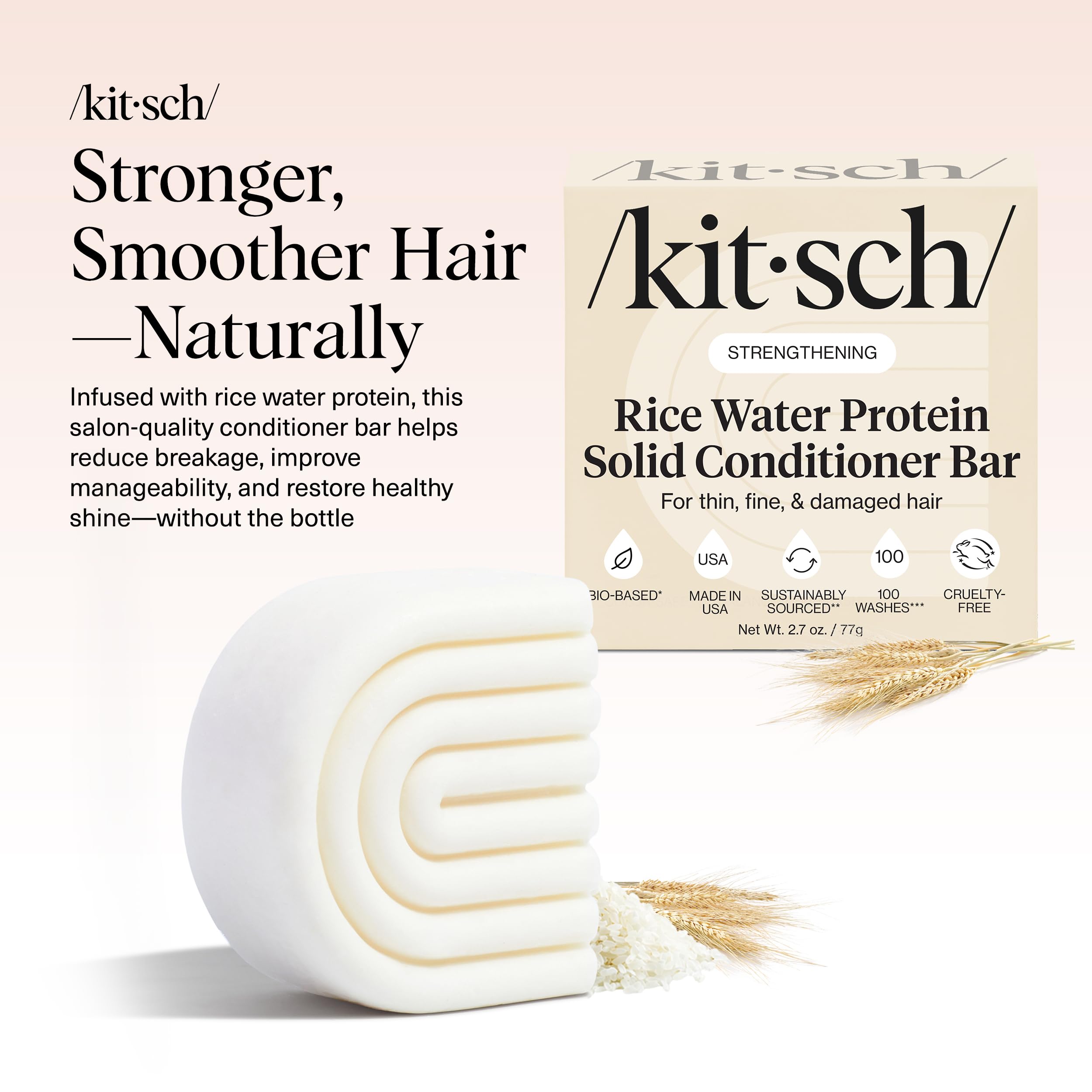 Kitsch Rice Water Conditioner Bar application on wet hair for smooth, manageable strands.