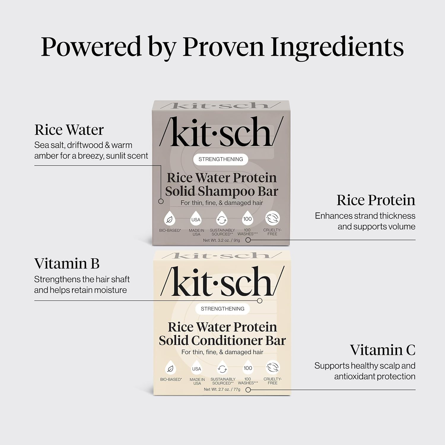 Kitsch Rice Water Conditioner Bar in hand ready to detangle