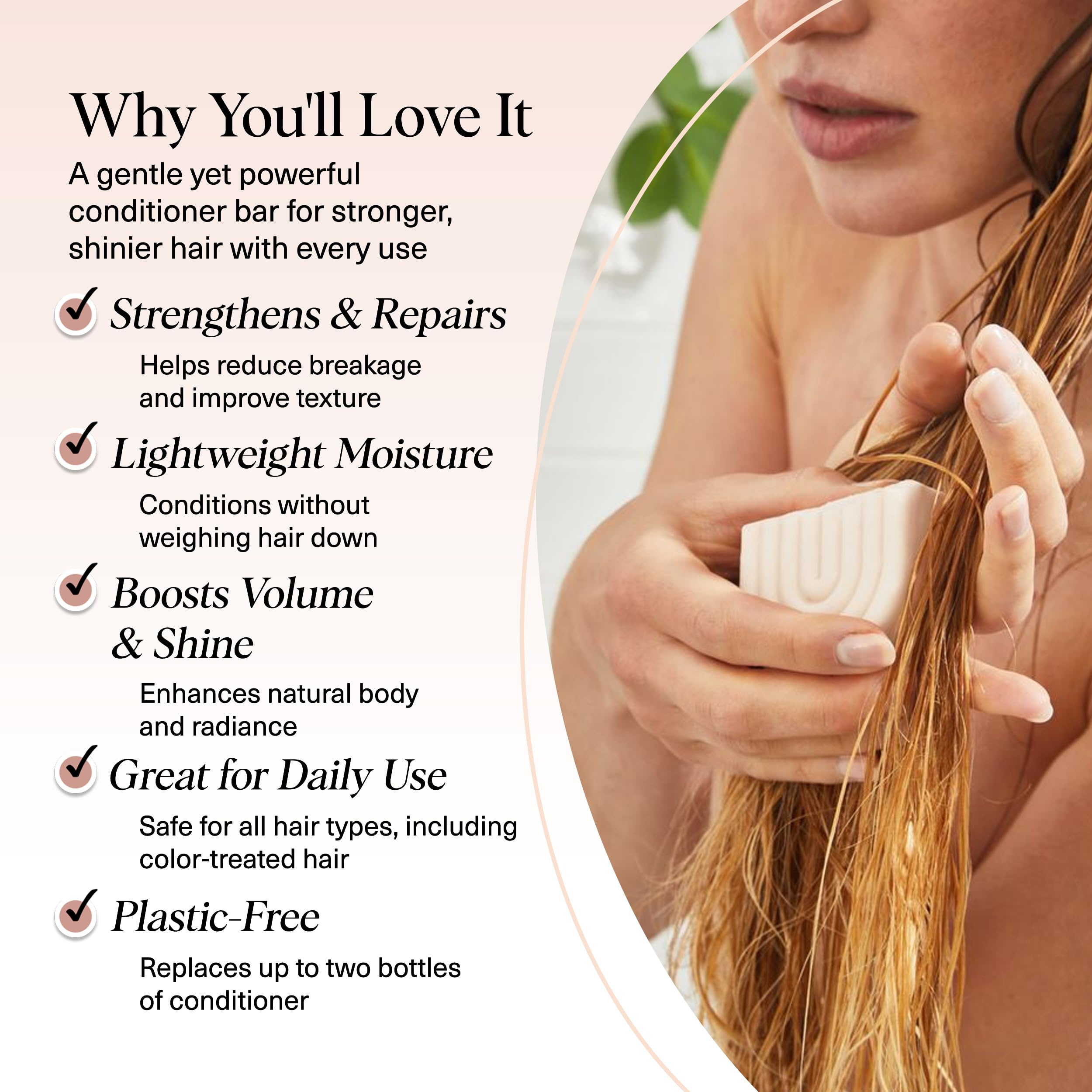 Kitsch Rice Water Conditioner Bar ingredients highlight rice protein and amino acids.