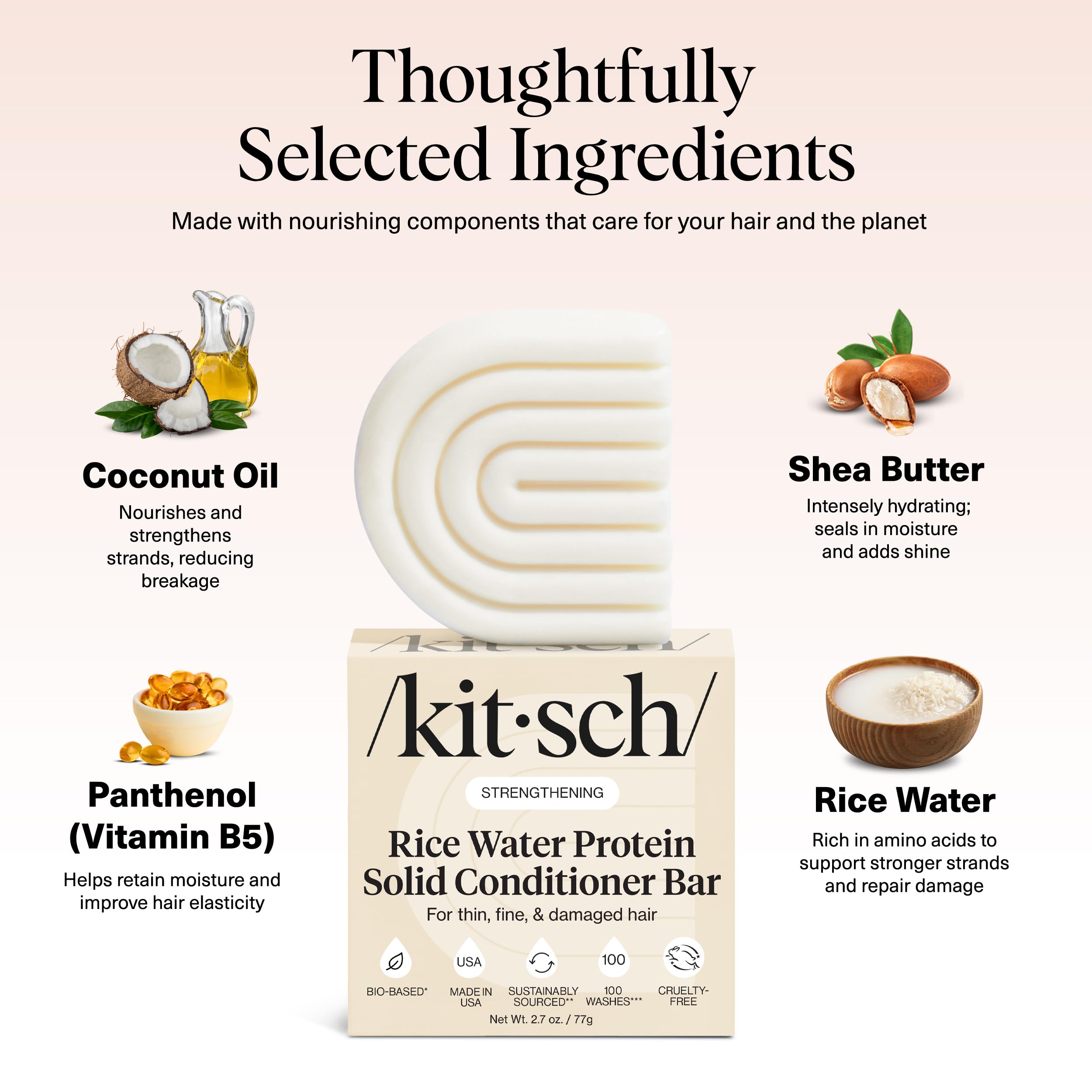 Kitsch Rice Water Conditioner Bar provides added shine and softness.