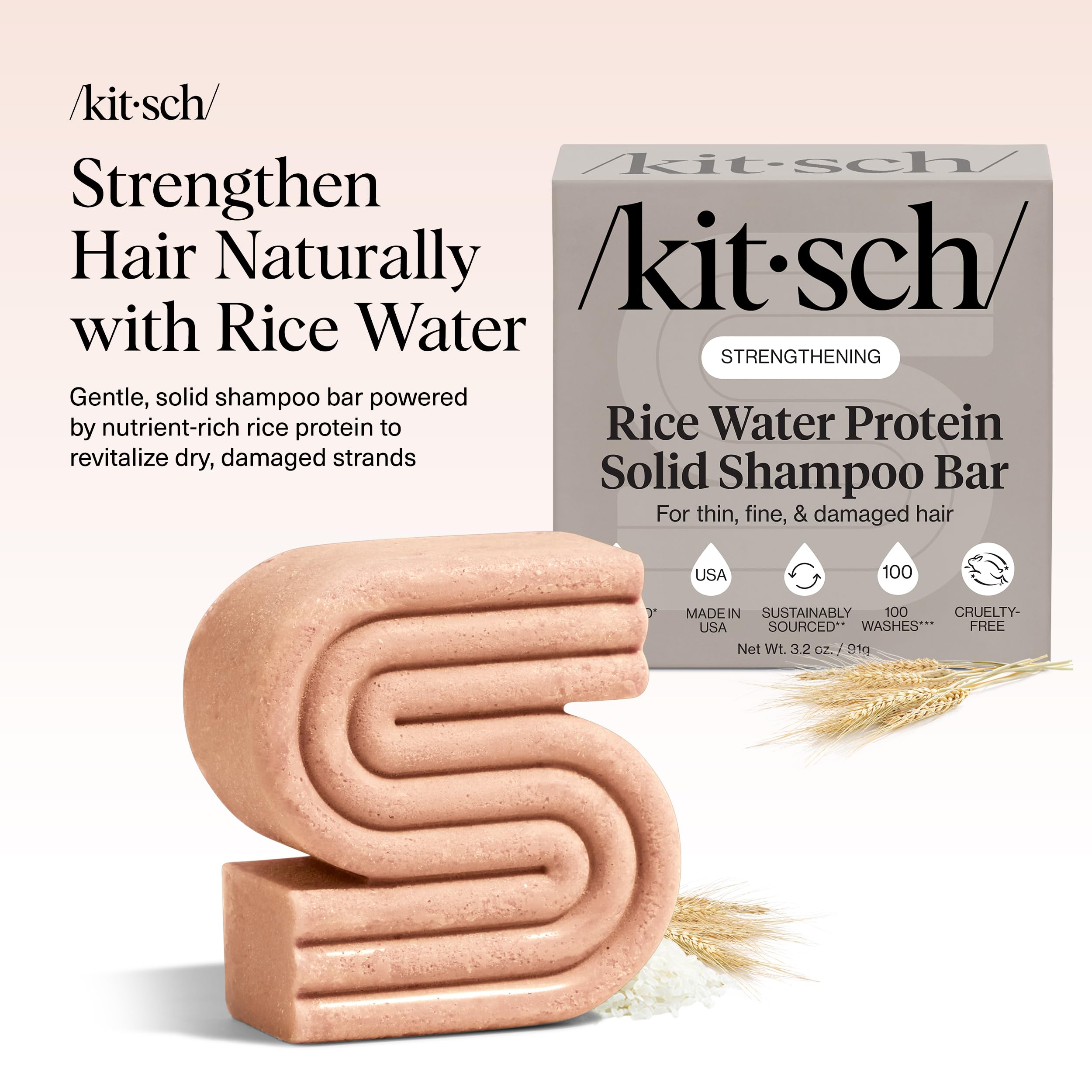 Kitsch Rice Water Shampoo Bar closeup on bar showing texture and form.